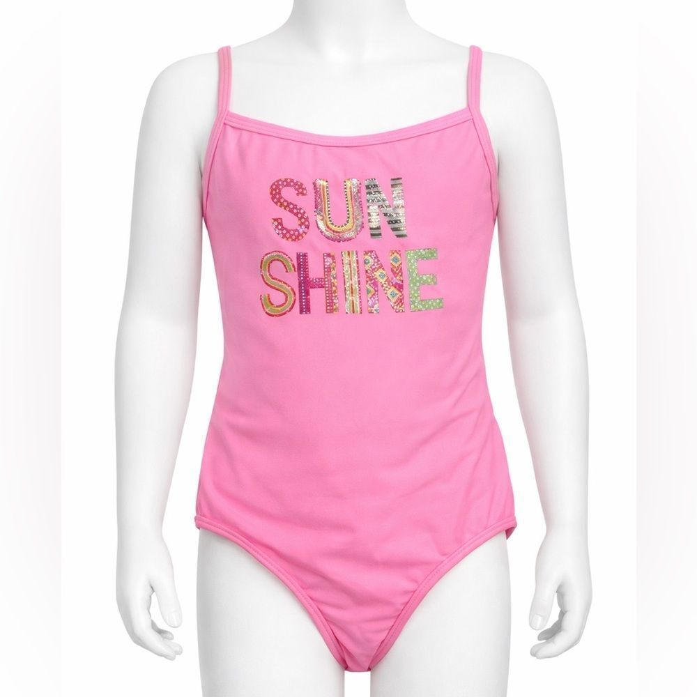 🔥btween Pink Swimsuit with Shimmery Sunshine Design Sz 4/5 Gil’s kids New